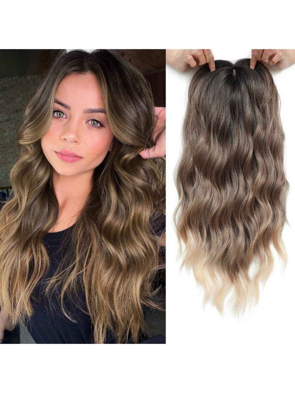 20" Clip-In Hair Topper for Women, Synthetic Wiglet for Thinning Hair & Gray